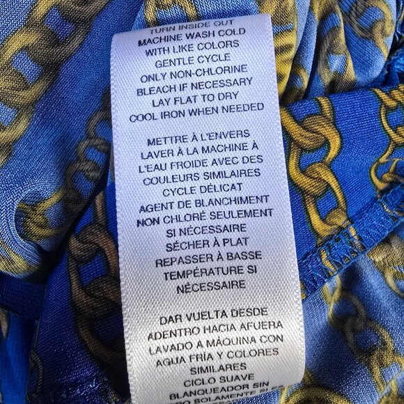 Michael Kors Womens Chain Print Dress  Blue/Gold Polyester Spandex Medium - Picture 7 of 10